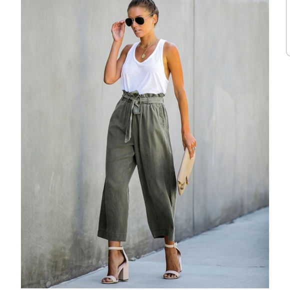 H&M Pants - H&M Paperbag Wide Leg Army Geeen Pants